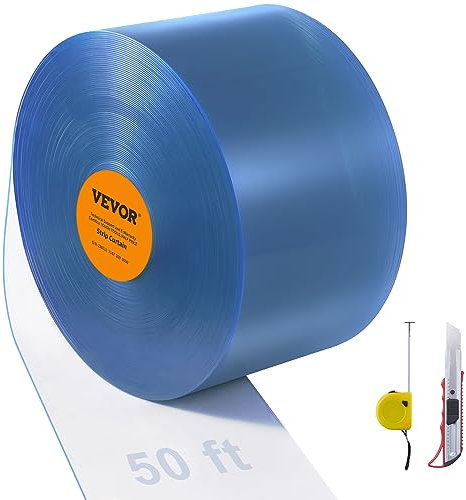 VEVOR Strip Curtain, 50' Length x 8 Width x 0.08 Thickness, Clear PVC Smooth Curtain Strip Door Bulk Roll, Plastic Door Strips for Doorways of Supermarket, Garage, Warehouse, Barn, Pet Animal House