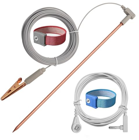 Copper Grounding Rod with 40ft Female Ground Cord & Alligator Clip, Portable Ground Rod Kit,Great for Grounded Earth Connected Products, Easy to Use with Grounding Mat,Grounding Sheet,Pillowcase