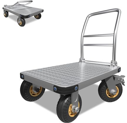 NiceyCare Heavy Duty Platform Trolley - 1000KG Capacity Flatbed Push Cart 122x60CM Large Flatbed Moving Cart with 20CM Swivel Wheels for Warehouse, Home, Industrial Use