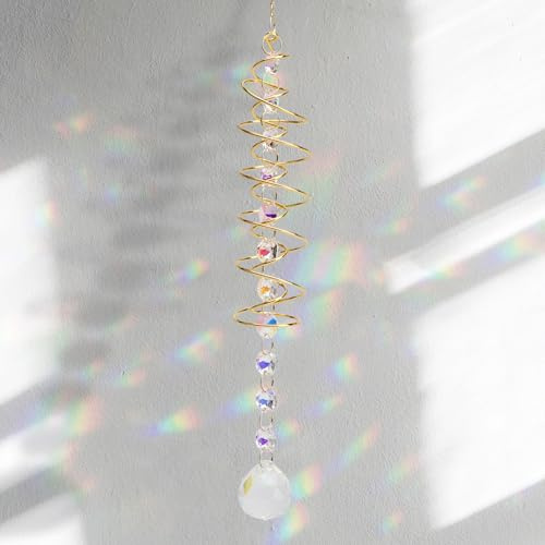 KQDRAVINE Atrapasoles Cristal Colgante con Doble Espiral, 45 Cm Cristal Colgante para Colgar, 3D Campanillas de Viento para Ventanas Jardín Fiestas