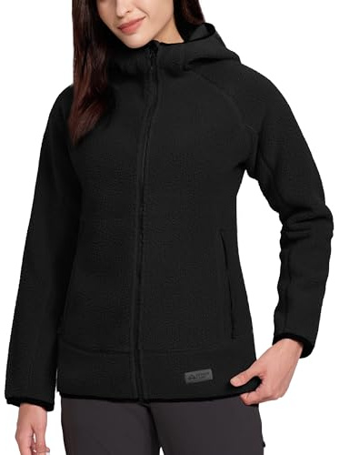 Pioneer Camp Giacca da donna in pile con cappuccio, tripla isolazione, tasche laterali, orlo elasticizzato per escursioni, campeggio, Nero , M