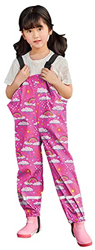 Pantalones de barro para niños, unisex, sin forro, pantalones de lluvia, monocolor, impermeables, resistentes al viento, traje de lluvia con tirantes, mono impermeable, A11 Pink, 100