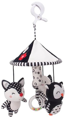Mobil – hög kontrast nyfödd leksak | Jungle Animal Cot Mobile, plysch ugglor elefanträvdocka, hängande spjälsäng mobil, mjuk lugnande dagisdekoration, bärbar baby