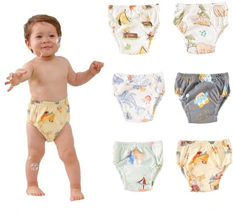 Oaygay 6 Packs Reusable Baby Toddler Training Pants Soft Washable Baby Potty Training Pants Boys Girls Underwear Reusable Diaper for Infant Age 1-3 Years