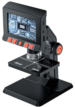 microscopio Microscopio digitale professionale con schermo da 4,3 pollici, microscopio elettronico con supporto di regolazione e luce LED digitale