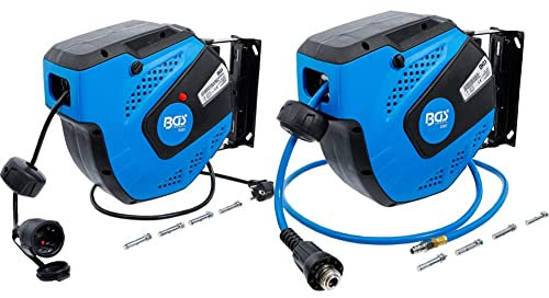 BGS Automatische Kabeltrommel, 10 m PVC-Gewebe Schlauch, Wandmontage, Blau