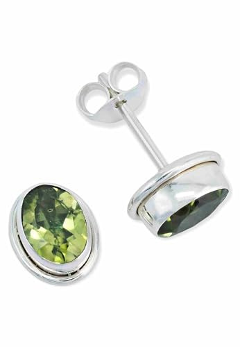 Ohrstecker 925 Silber Peridot leuchtend grüner Stein Edelstein Ohrringe echt Silber Damen Sterling Silber Stecker Geschenk(MOS-039-59)