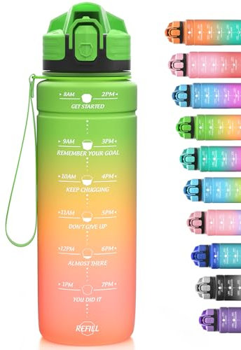 Niggeey Sport Trinkflasche 500ml, 700ml, 1L, 1,5L Trinkflasche Kinder Auslaufsicher, BPA-frei Tritan Motivierende Wasserflasche mit Zeitmarkierung, Sportflasche für Kinder, Schule, Fitness, Gym