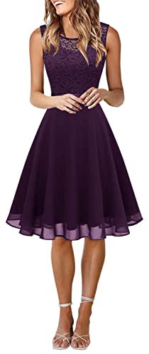 Onsoyours Robes d'invités de Mariage pour Femmes Robes de Demoiselle d'honneur en Mousseline de Soie Florales Robes de soirée balançoire Robes asymétriques A1 Violet M