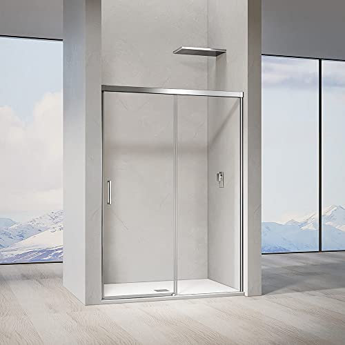 AIDAL Porte de douche coulissante 140x195 pour installation en niche en verre trempé 8mm transparent profilés chromés