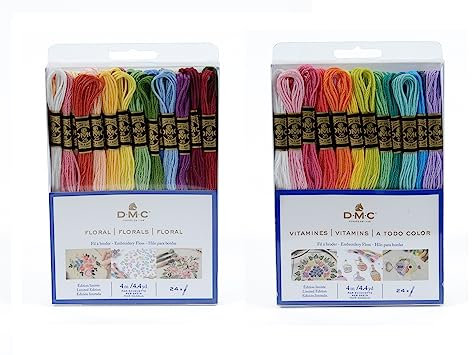 DMC - Sortiment von Garnen, speziell geliert, 117 MC – Farben Vitamine & Floral – 100% Baumwolle – 48 Strängen à 4 m | Stickgarn, ideal für Kreuzstich