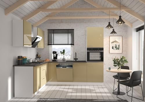 Küche Lara Cappuccino/Weiß 210x260 Küchenzeile Einbauküche Eckküche Winkelküche