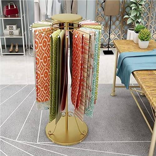 UIHECTA PréSentoir D'éCharpe sur Pied, Porte Foulard en MéTal Autoportant, PréSentoir Rond Pivotant pour Foulards, RéGlable en Hauteur, pour Couverture Ronde, ChâLe, Serviette,d'or,70cm