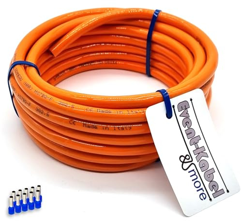 Event-Kabel & more PUR-Leitung orange H07BQ-F 3x2,5mm2 Polyurethanleitung, Baustellenkabel, Industriekabel für den Außenbereich 5-100m inkl. 10x 2,5mm² Aderendhülsen (50 Meter)