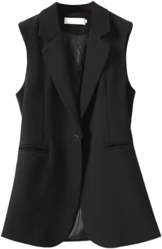 Gilet Long pour Femmes Cardigan pour Le Travail Gilet Long pour Le Bureau Veste de Manteau Veste décontractée légère sans Manches Gilet Tops sans Manches Veste de Tailleur (Noir,L)