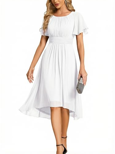 Ever-Pretty Robe de Cocktail Soirée Femme Col Rond Manches Courtes Mousseline EG02053