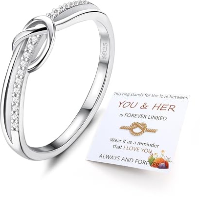 LOLIAS Anillos Plata 925 Anillos con Nudo de Amor Anillo de Compromiso Anillo Promesa Alianzas, Joyería de Aniversario Tamaño 11.75-24.75