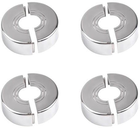 JINJUMEI 4 Pieces Rosette Shower Fitting, Silver ABS Material Split Pipe Covers, Removable Tap Cover, Adjustable Hole Size for Taps, Pipes, Radiator Pipes