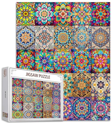 Puzzle Mandala de 1000 pièces pour Adultes et Enfants, Islam, Totem, Fleurs persanes colorées, décoration Murale de la Maison, Art, DIY, Parfait pour Les soirées Jeux 50 x 70 cm, Motif en Verre rétro