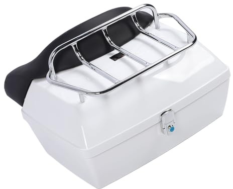 Yechiry Maleta Trasera para Motocicleta, 48L, Universal, Resistente Al Agua, con Cerradura, Cojín de Respaldo, Caja de Equipaje Trasera para Cascos y Equipajes (White)