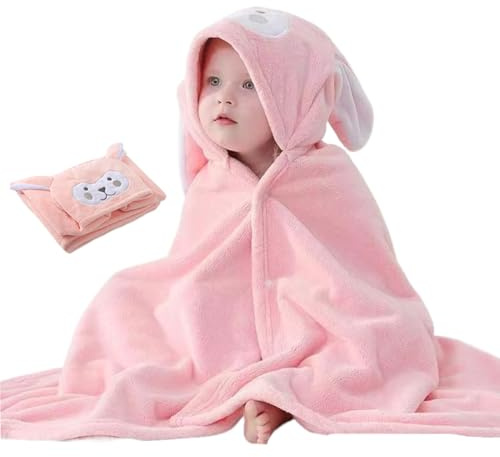 ZEPIQOR Accappatoio Neonato Rosa 0-3 Mesi Velluto Spesso Asciugamano Da Bagno Con Cappuccio Per Bambini 70x140 Cm