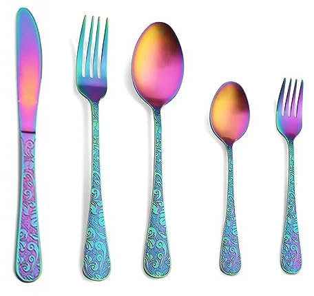 Juego de cubiertos de acero inoxidable de 30 piezas para 6 cubiertos modernos Incluye cuchillo, tenedor, cuchara, cucharilla larga, tenedor para ensalada, utensilios para trinchar aptos para lavavajil