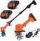 Motobineuse éLectrique sans Fil 21v,Portable Motoculteur avec Batterie Et Charge,235 RPM,Largeur/Profondeur De Travail 10/10 Cm,pour Le Jardin,Le Champ De LéGumes,La Serre,Le Verger(2 Batteries)