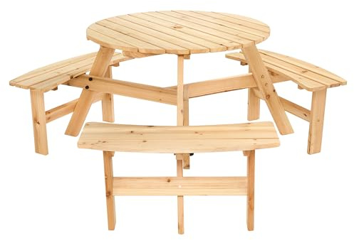 The Workplace Depot 6 Seater Round Bench – 1100 mm Diameter Cedar Wood Outdoor Table with Integrated Seating, Parasol-Ready Garden & Pub Furniture