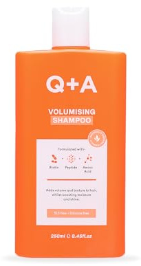 Q+A Shampoo volumizzante per capelli (250 ml), prodotti per capelli ispessenti, rinforzanti e anti crespo, shampoo per ciocche sottili, con biotina, peptidi di piselli e l'arginina