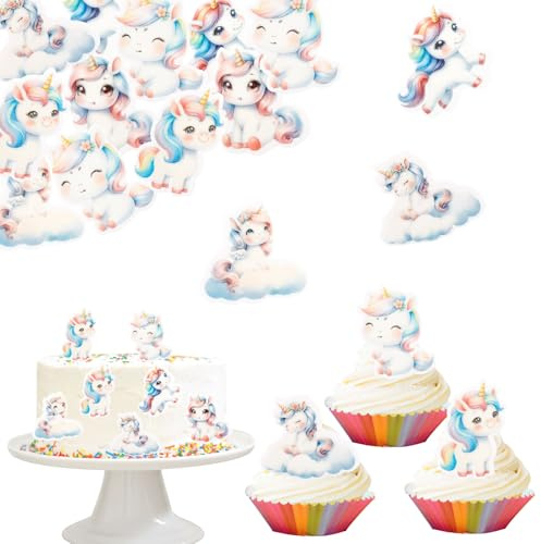 ALEGRE Enhörning dekoration muffins, 48 stycken cupcake-toppare enhörning tårtdekoration ätbar, matpapper tårtdekoration flicka, enhörning tårtdekoration, muffins dekoration flicka, tårtdekoration