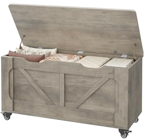 Garvee Baúl de Almacenaje con Banco de Madera, Organizador Multifuncional para Salón, Dormitorio y Pasillo, 100×40×53 cm, Color Gris
