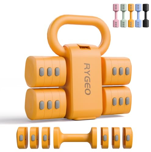 Juego de mancuernas ajustables 2 en 1 para mujer, 4 niveles (1kg a 5.5kg), pesas de gimnasio en casa para mujeres en casa, mancuernas de fitness, Naranja