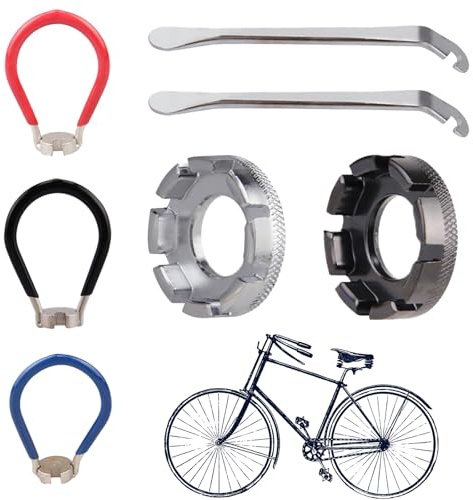 QFWFG 7PCS Bicycle Spoke Wrench & Bike Tyre Levers Kit | Universal Spoke Key for Adjusting Spokes, Portable Bike Repair Kit 6-in-1 10-15 Gauge Spanner for Wheel Maintenance