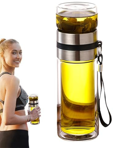 Tasse De Séparation De L'eau Et Du Thé – Bouteille À Infuseur en Verre Trempé, Couche Thermique Anti-Brûlure, Compartiment Filtre Amovible, Récipient À Thé Easy Clean Portable, Conception Healthy Hydr