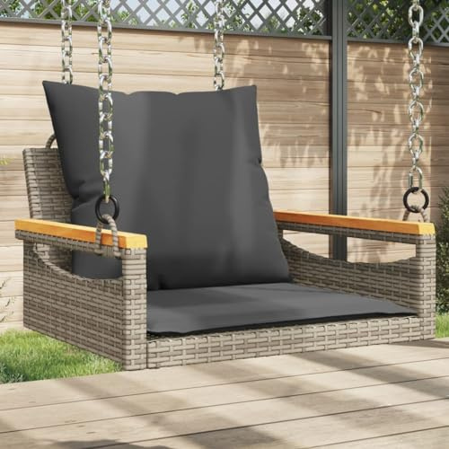 Teenpull Fauteuil suspendu avec coussin - Gris - 63 x 62 x 40 cm - Banc à bascule en rotin synthétique - Résistant aux UV - Pour jardin, terrasse et véranda - Résistant aux intempéries