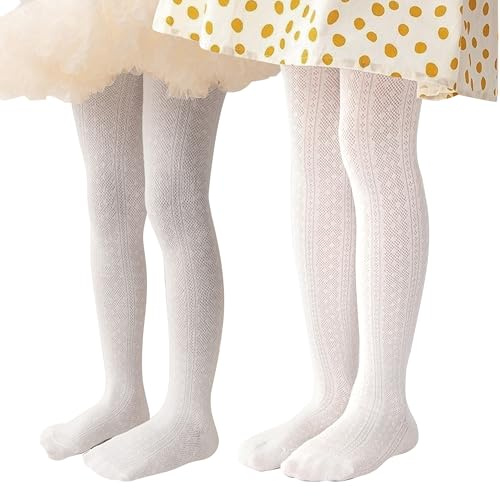 Miipat Collants pour Bébés Filles, Lot de 2 Collants à Motifs Ajourés Résille Fantaisie Enfants Élastiques Doux pour L'école La Danse ou Les Fêtes
