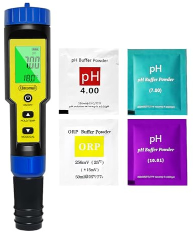 Ueomul Medidor Cloro y pH Piscinas 7 EN 1, Tester pH Cloro(FAC) TDS EC SALT ORP y Temperatura con ATC, Analizador Agua 0,01 pH Alta Precisión para agua potable, acuarios, hidroponía, piscina y spa
