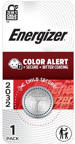 Energizer 2032 Batteries (1 Pack), 3V Lithium Coin Batteries with 3-in-1 Child Shield