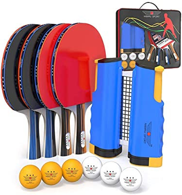 NIBIRU SPORT Tischtennisschläger Set (4 St.) mit Tischtennisnetz für jeden Tisch & 6 Tischtennisbällen - Ausziehbares Netz für Tischplatten bis 1,83 m