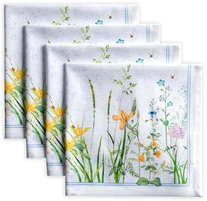 Maison d' Hermine Cloth Napkins Set of 4 100% Cotton Everyday Reusable Square Napkins Cloth Washable Dinner Party Wedding Restaurant Gifts for Mothers Day Spring/Summer (Fleurs De Mai, 20 x 20)