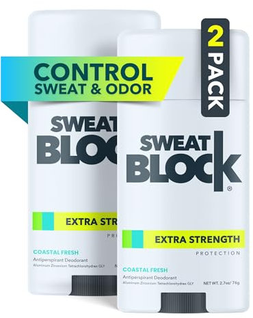 SweatBlock Deodorant Antiperspirant for Women & Men - 24-Hour High Degree Sweat & Odor Protection - Non-Irritating Smooth Glide - Coastal Fresh Scent (2 Pack)
