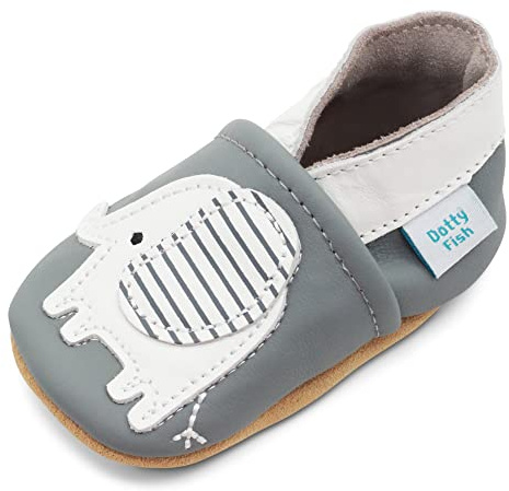 Dotty Fish Calzado Minimalista para bebés y niños. Zapatos Unisex de Piel Suave con Suela Antideslizante. Ligeros, Flexibles, Respirable y aprobados por podólogos - Elefante 12-18 Meses