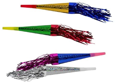 Lote de 36 Trompetas Multicolores con Espumillón Metalizado. Artículos de Cotillones. Complementos para Fiestas y Eventos. Decoración y Regalos para Nochevieja, Bodas, Comuniones y Cumpleaños. DC