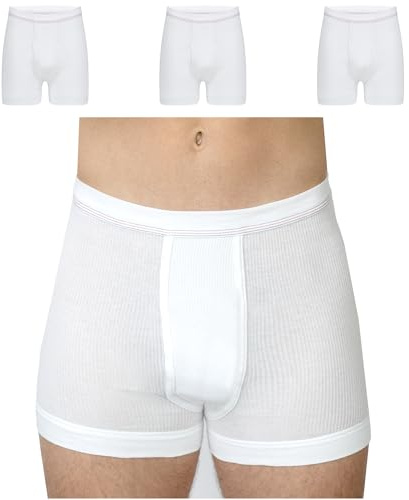 SES Calzoncillos de doble canalé para hombre, paquete de 3 unidades, 100% algodón, tallas S - 4XL, resistentes al calor, con bragueta y cintura blanda, de doble canalé de alta calidad, Blanco, XXL
