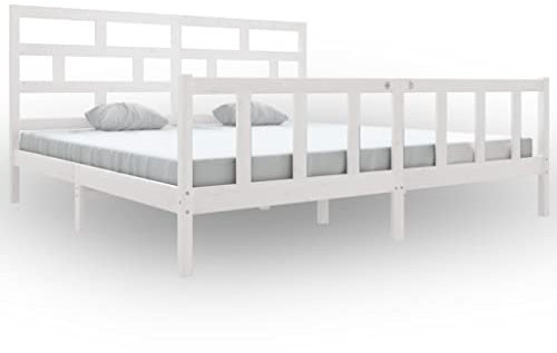 Rillbus Massivholzbett Kiefer weiß 180x200cm - Doppelbett Ehebett, Kopfteil Bettgestell, Stauraum unter dem Bett, n136