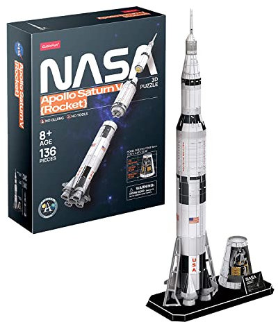 NASA - 3D Puzzle Kinder Apollo Saturn V Rocket | 3D Puzzle Erwachsene | Modellbausatz Erwachsene | Geschenk Für Kinder Ab 8 Jahre | 136 Stücke | DIY