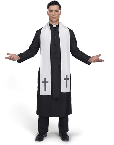 Spooktacular Creations Schwarze Priesterrobe für Erwachsene, Stola, Priesterkostüm für Halloween-Ankleidepartys und Cosplay (groß)