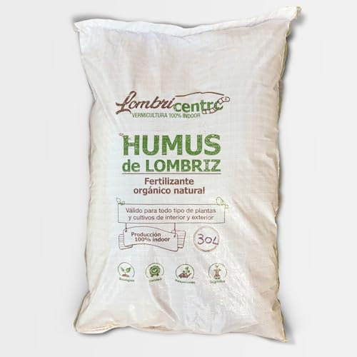 LOMBRICENTRO. Humus de lombriz cultivado en Interior. Saco de 30L (15kg). Abono Natural para Todas Las Plantas y 100% orgánico