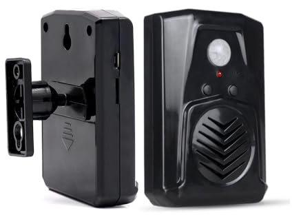 Infrared Talking Motion Sensor Activated halloween Sound Speaker Built with Microphone Recordable Voice for Shop Sale, Garage Door Alert, Greeting Visitor Door Chime, Security Reminder（Black）