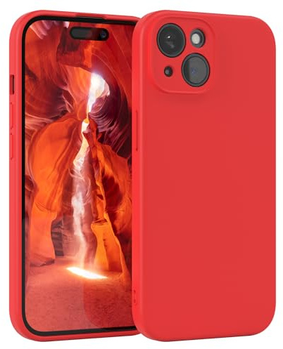 EAZY CASE - Housse en Silicone pour iPhone 15 Housse Souple Antichoc Housse pour Portable avec Protection pour Appareil Photo Fines Premium Protection Cover TPU Phone Bumper en Rouge
